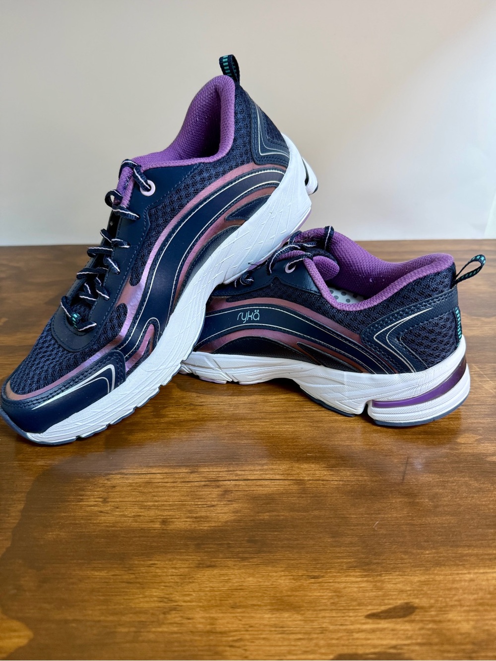 Ryka Inspire Running Sneakers Shoes Womens 9 Black Purple Metallic Mesh Lace Up
